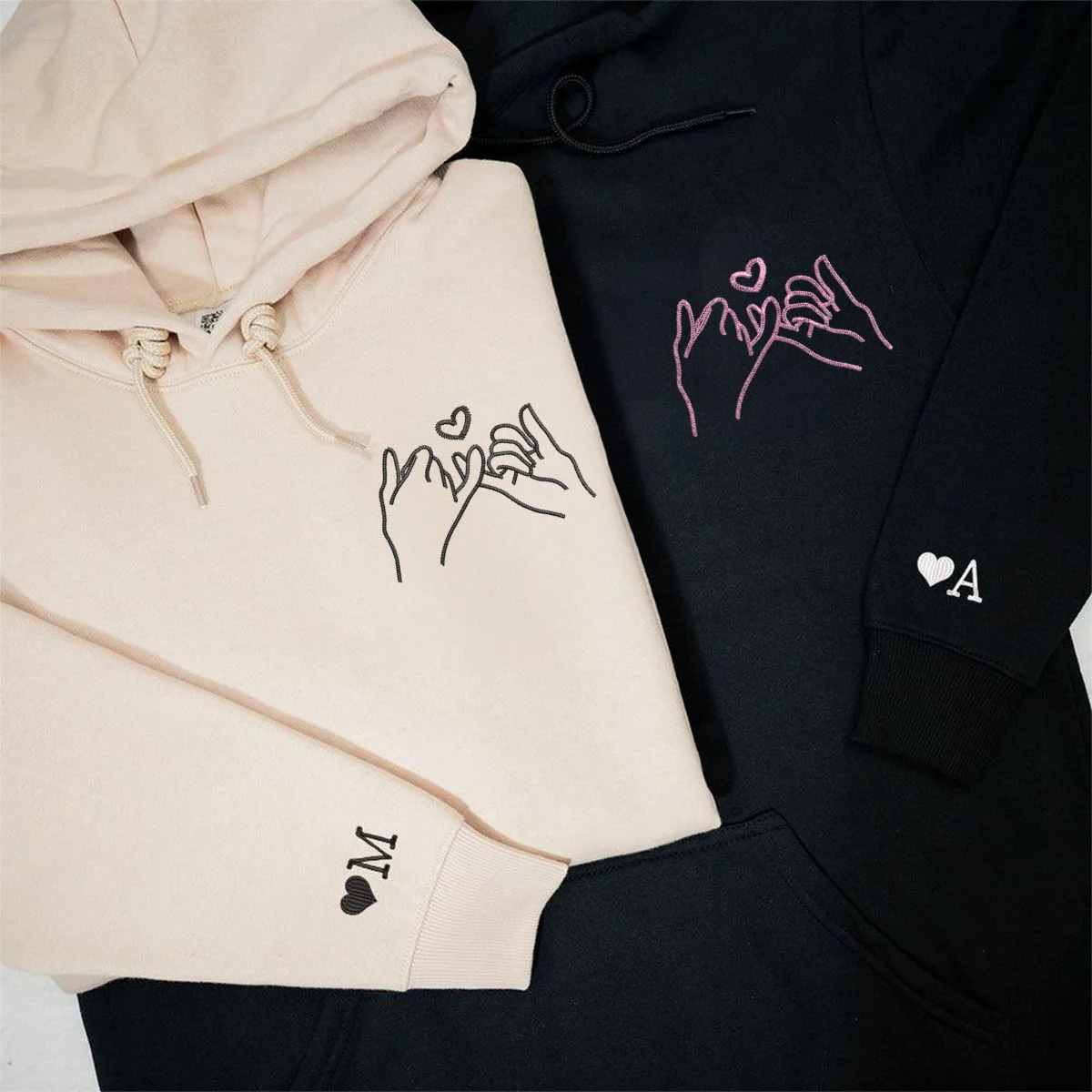 Custom Embroidered Pinky Promise Matching Hoodies for Couples - Image 3