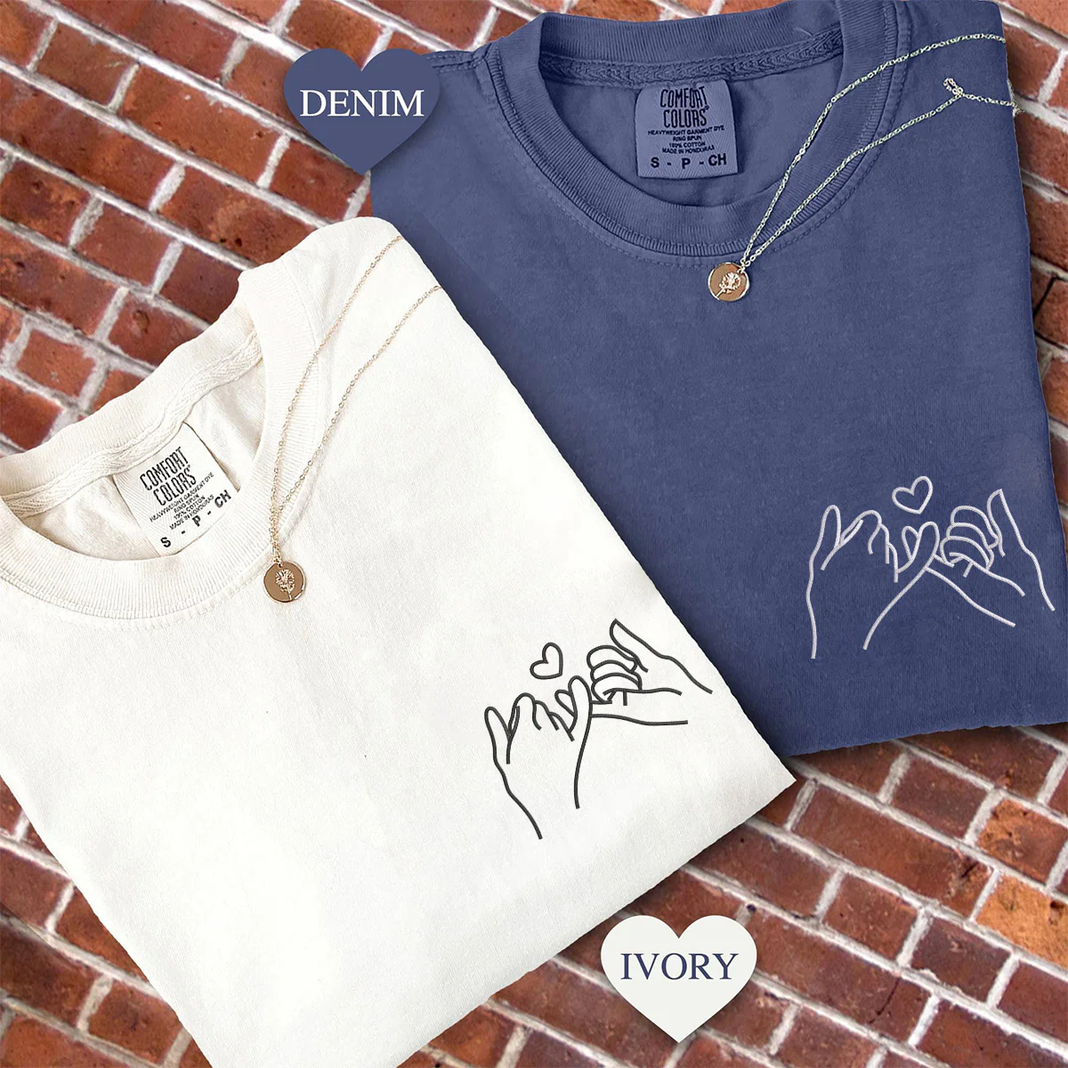 Custom Embroidered Pinky Promise Matching T-shirts for Couples