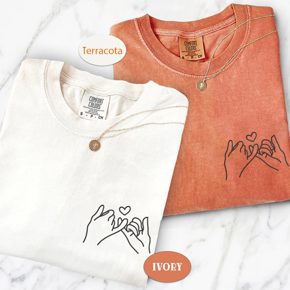 Custom Embroidered Pinky Promise Matching T-shirts for Couples - Image 3