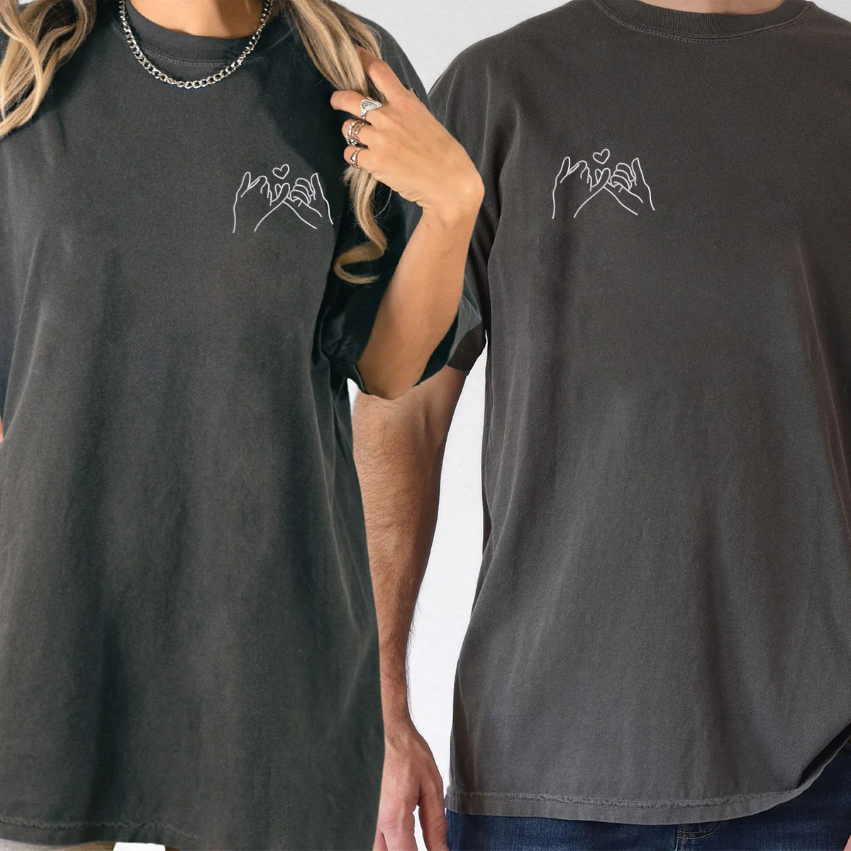 Custom Embroidered Pinky Promise Matching T-shirts for Couples - Image 6