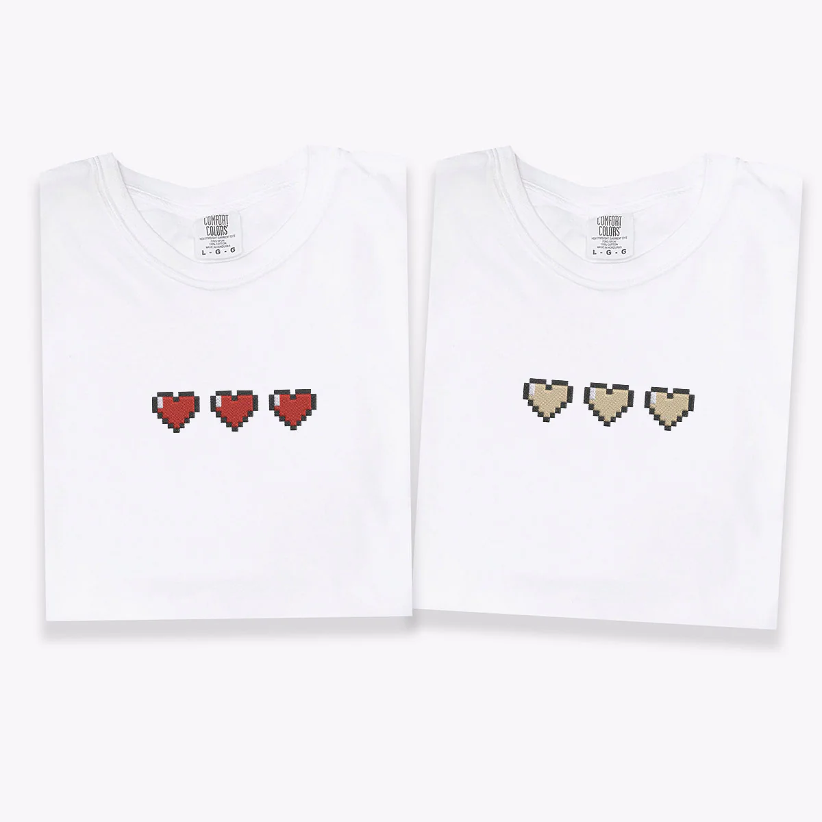 Custom Embroidered Pixel Heart Matching T-shirts for Couples