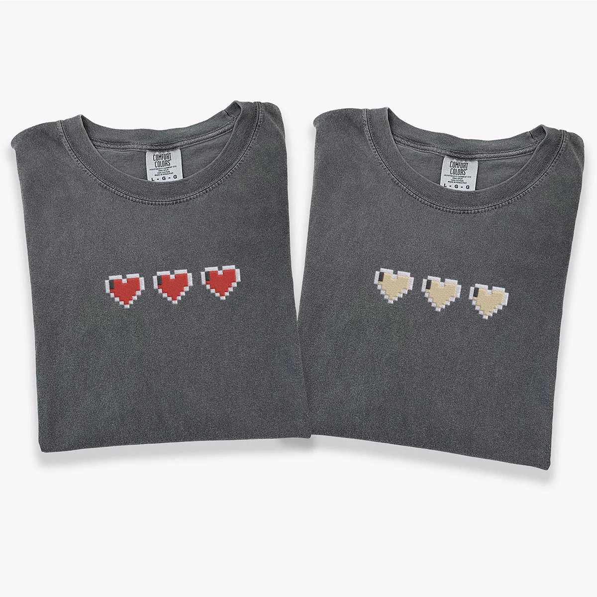 Custom Embroidered Pixel Heart Matching T-shirts for Couples - Image 2