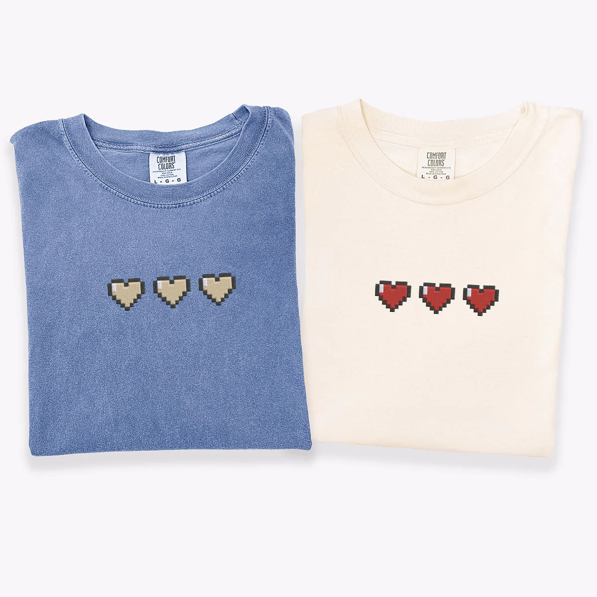 Custom Embroidered Pixel Heart Matching T-shirts for Couples - Image 3