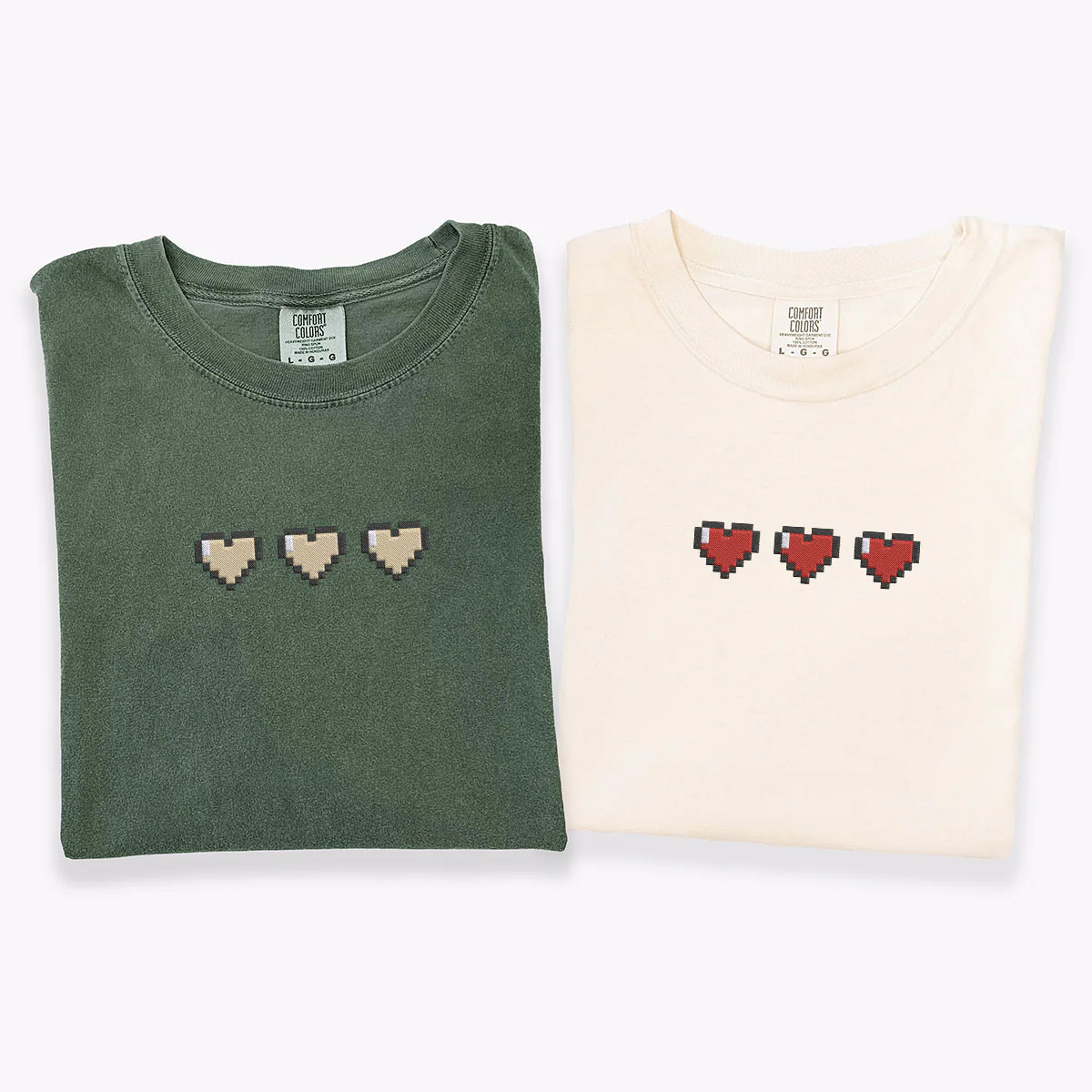 Custom Embroidered Pixel Heart Matching T-shirts for Couples - Image 4
