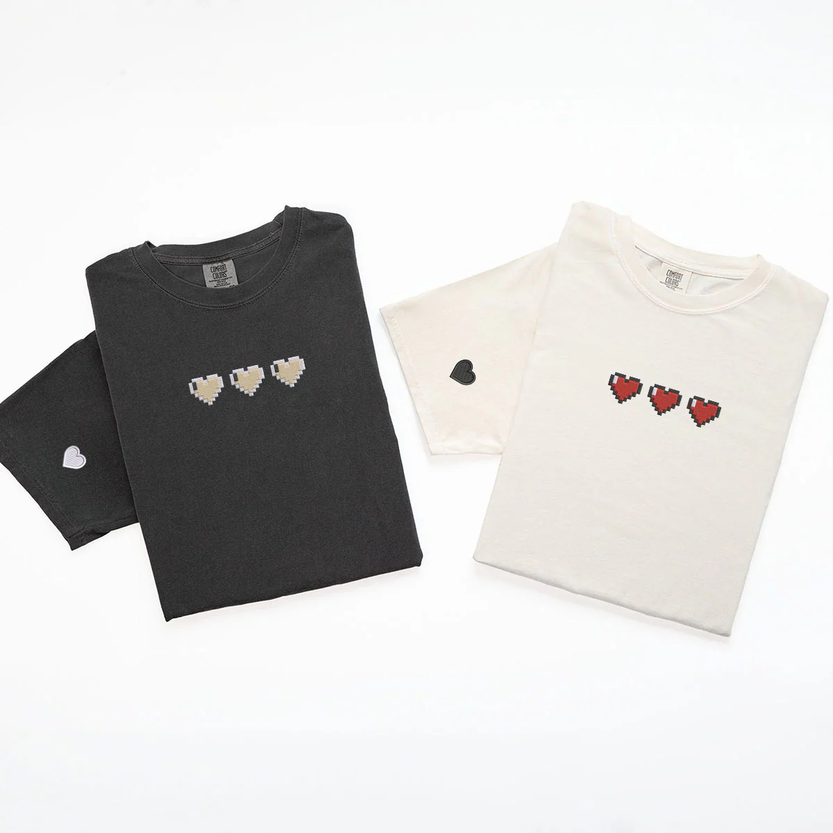 Custom Embroidered Pixel Heart Matching T-shirts for Couples - Image 5