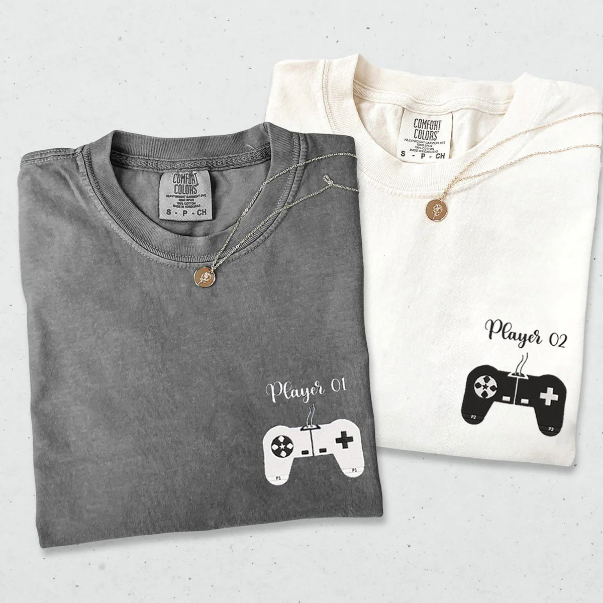 Custom Embroidered Player 1 Player 2 Matching T-shirts for Couples - Image 2