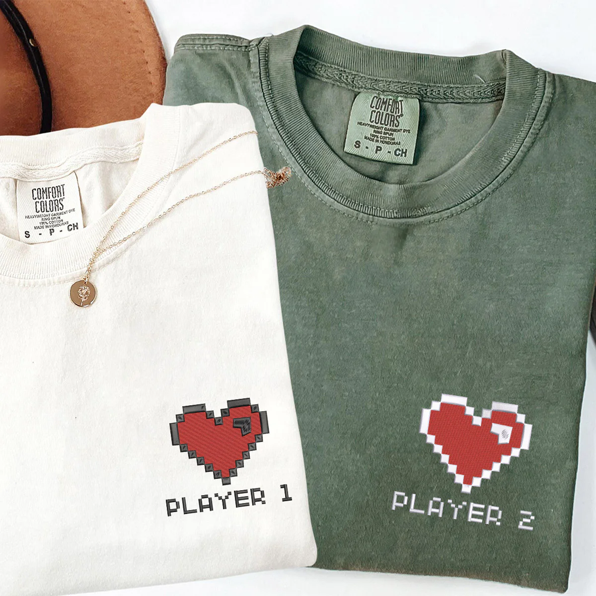 Custom Embroidered Player 1 Player 2 Matching T-shirts for Couples - Image 3