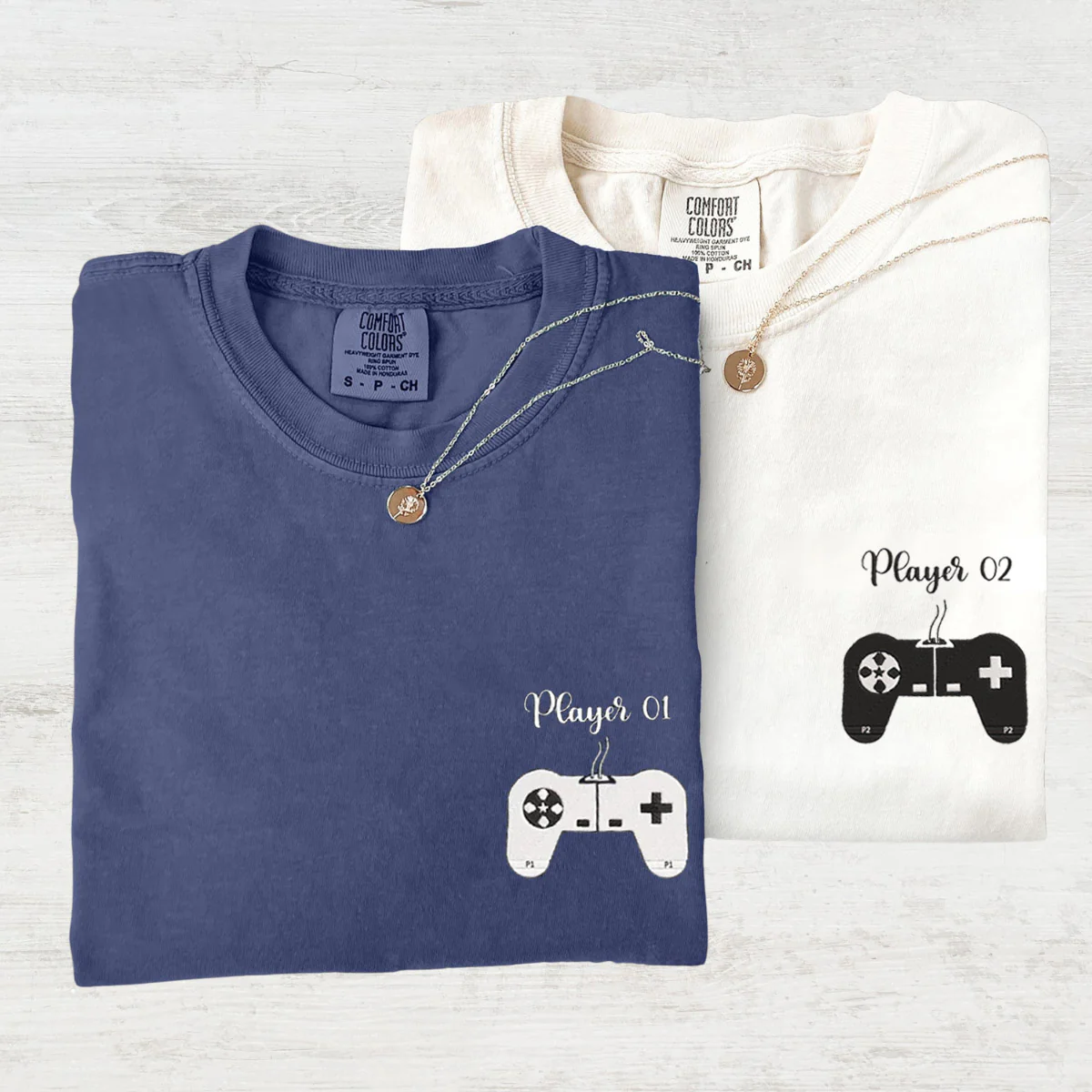 Custom Embroidered Player 1 Player 2 Matching T-shirts for Couples - Image 4