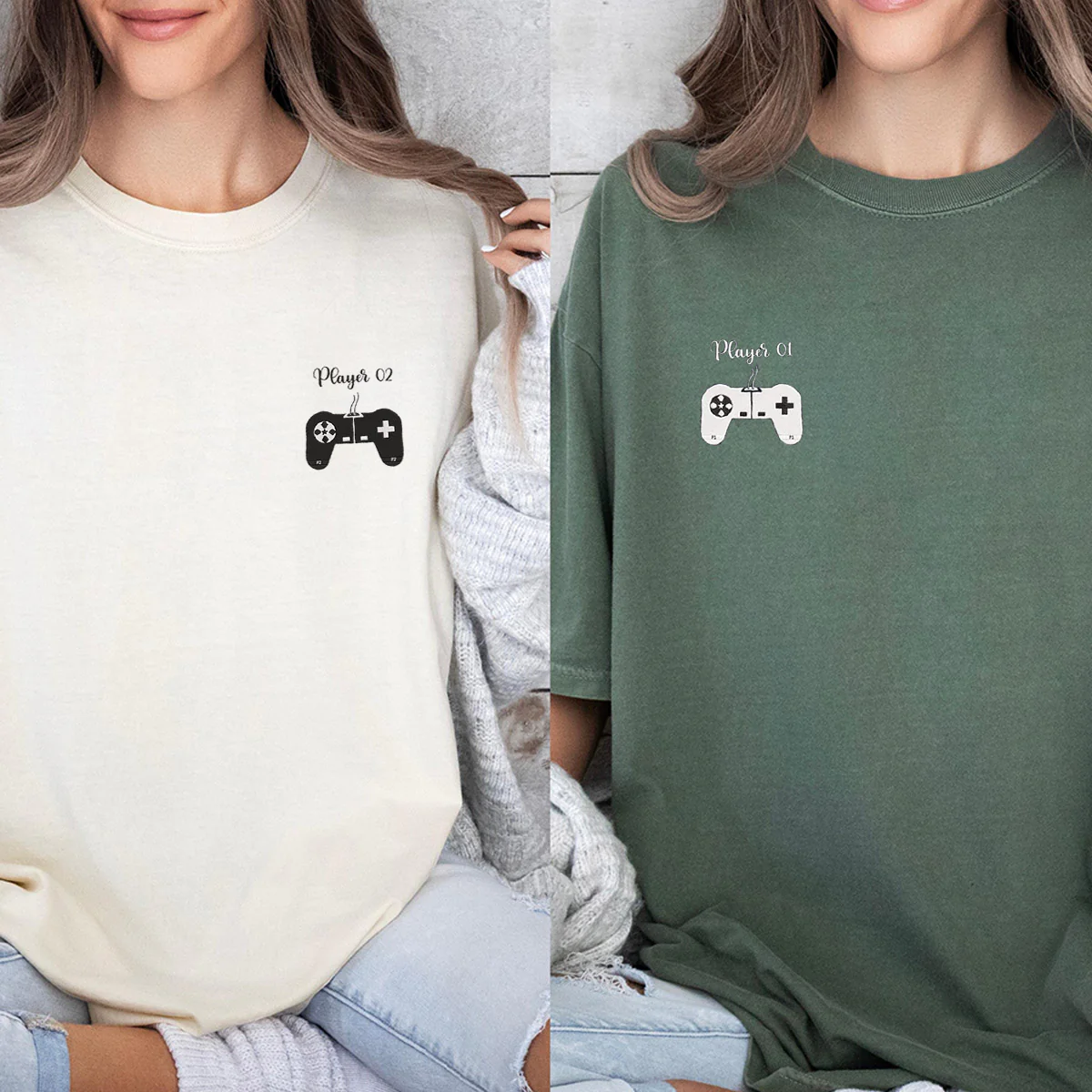 Custom Embroidered Player 1 Player 2 Matching T-shirts for Couples - Image 6
