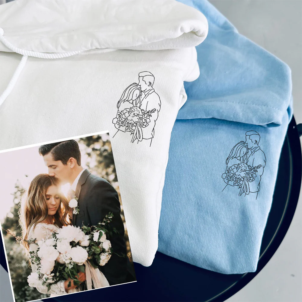 Custom Embroidered Portrait Hoodie, Custom Photo Embroidered Crewneck Sweatshirt - Image 3