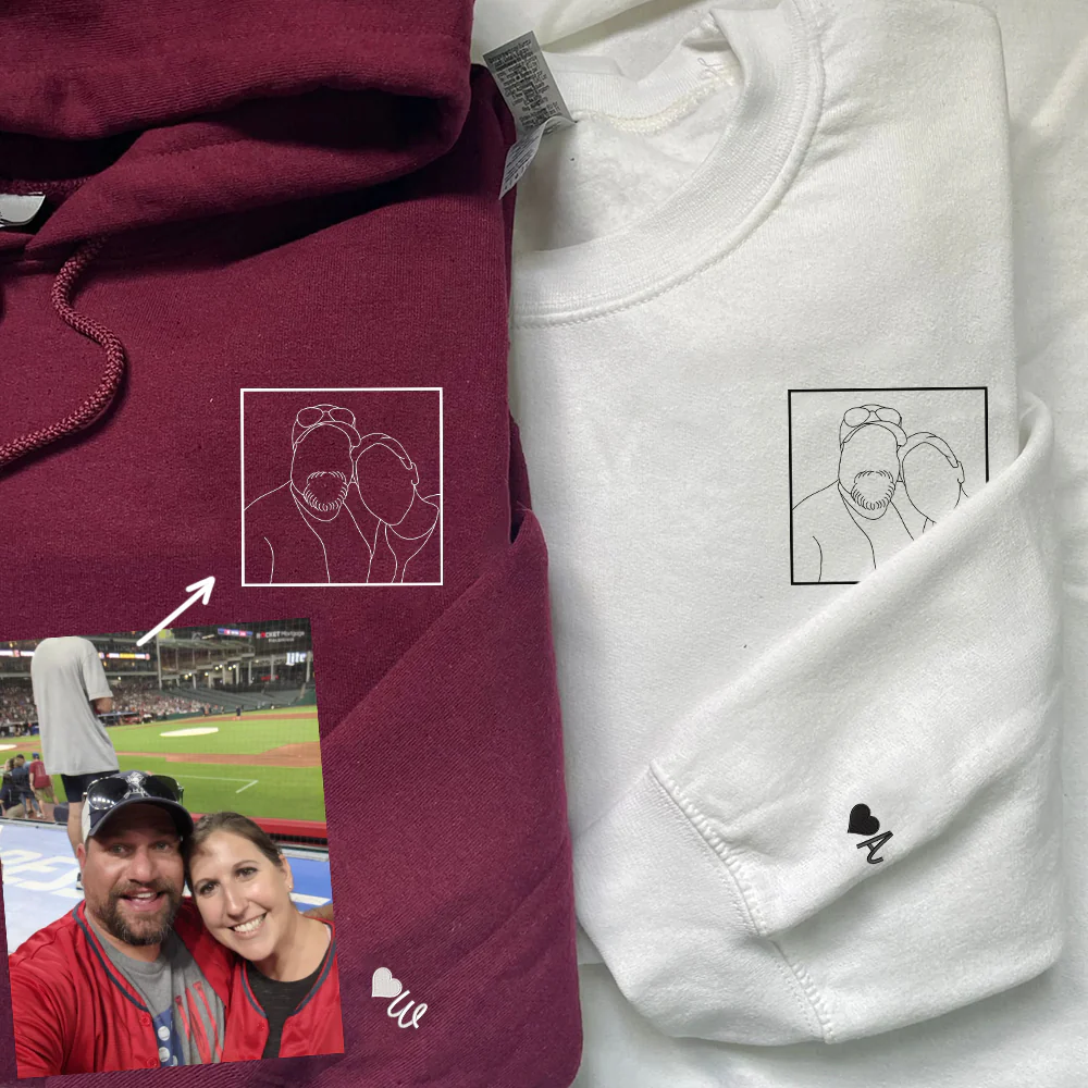 Custom Embroidered Portrait Sweatshirt, Couple Sweatshirts, Couples Portrait, Custom Photo Hoodie, Personalized Gift for Couple - Image 2