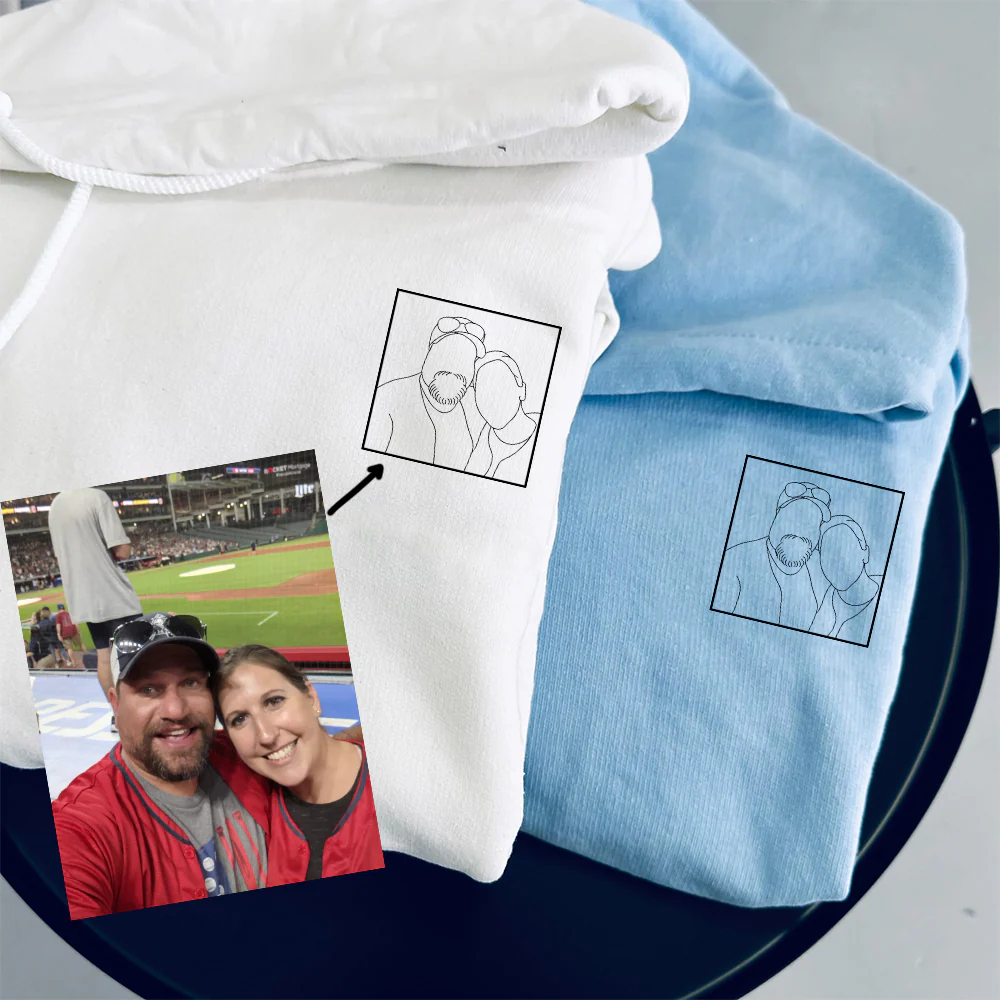 Custom Embroidered Portrait Sweatshirt, Couple Sweatshirts, Couples Portrait, Custom Photo Hoodie, Personalized Gift for Couple - Image 3