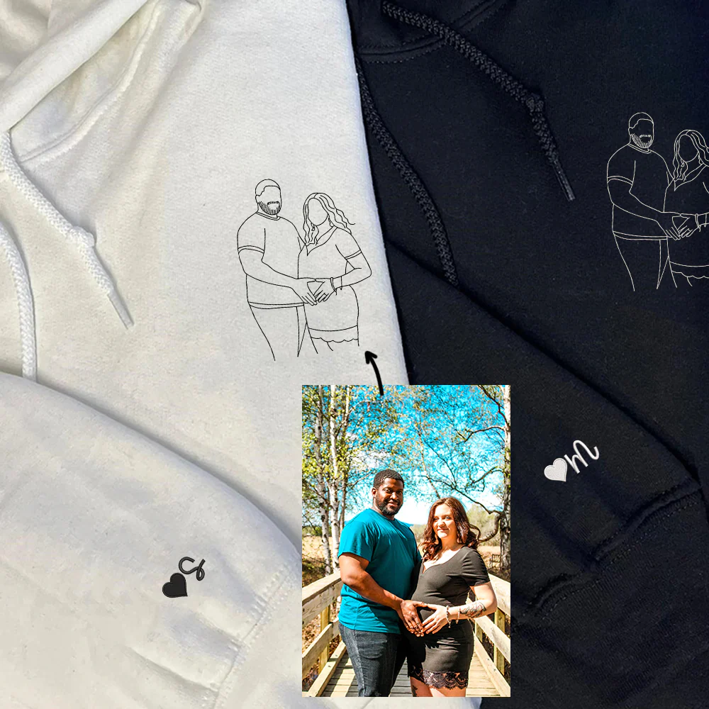 Custom Embroidered Portrait Sweatshirt from Your Photo, Personalized Couples or Friends Crewneck, Anniversary Photo Embroidery - Image 3