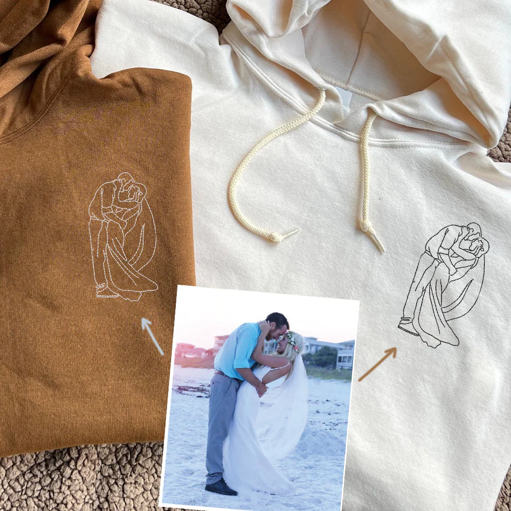 Custom Embroidered Portrait Sweatshirt from Your Photo, Personalized Photo Crewneck, Custom Portrait for Couple, Embroidered Outline Photo - Image 2