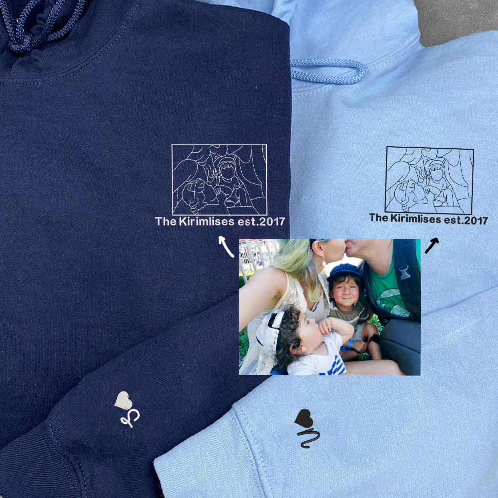Custom Embroidered Portrait Sweatshirt, Personalized Couple Gift, Custom Photo Hoodie - Image 3