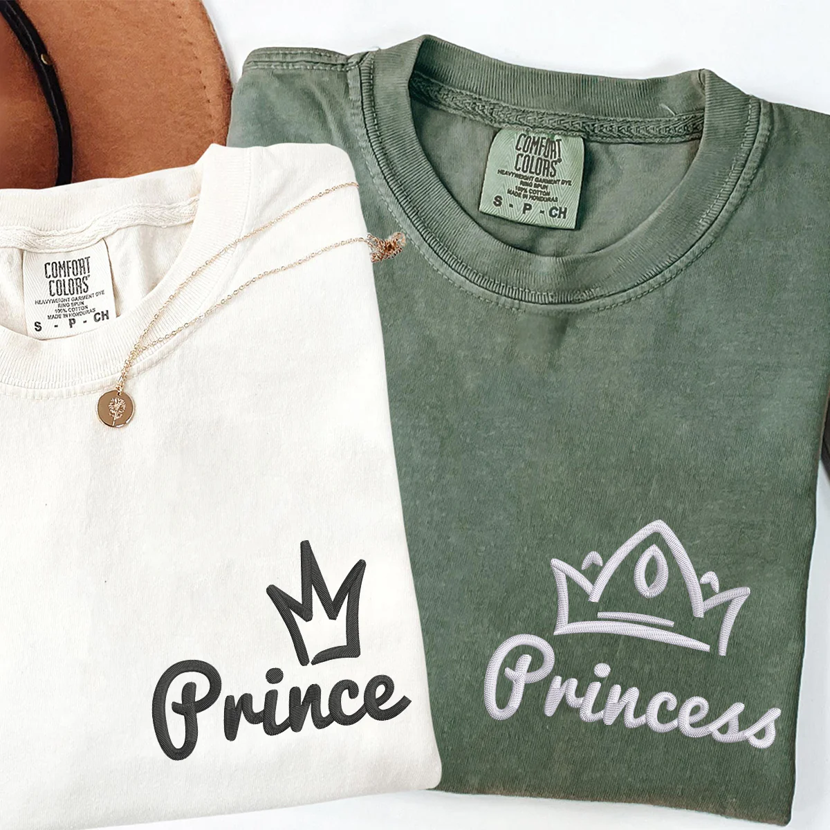 Custom Embroidered Princess x Prince Matching T-shirts for Couples - Image 4