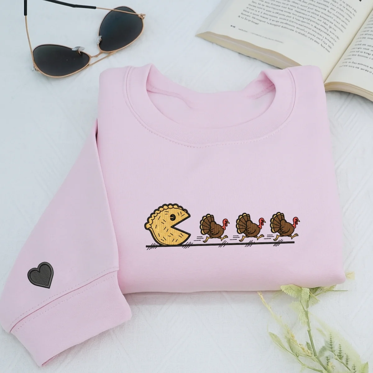 Custom Embroidered Pumpkin Pie Chasing Thanksgiving Hoodie | Funny Turkey Sweatshirt – Retro Fall Vibes Gift - Image 3