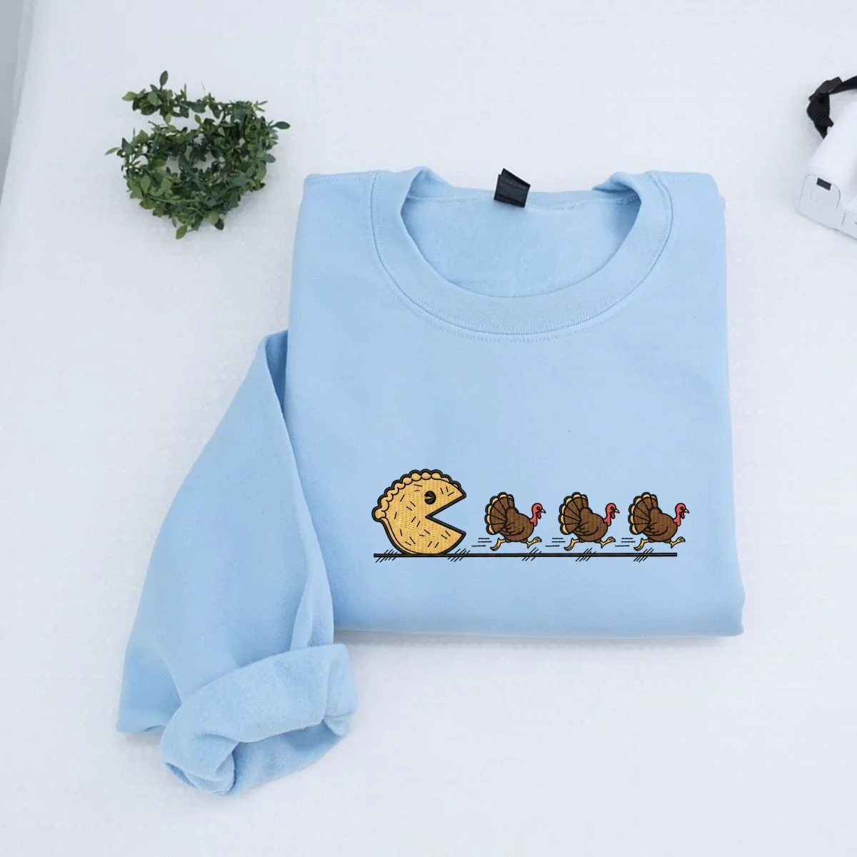 Custom Embroidered Pumpkin Pie Chasing Thanksgiving Hoodie | Funny Turkey Sweatshirt – Retro Fall Vibes Gift - Image 4