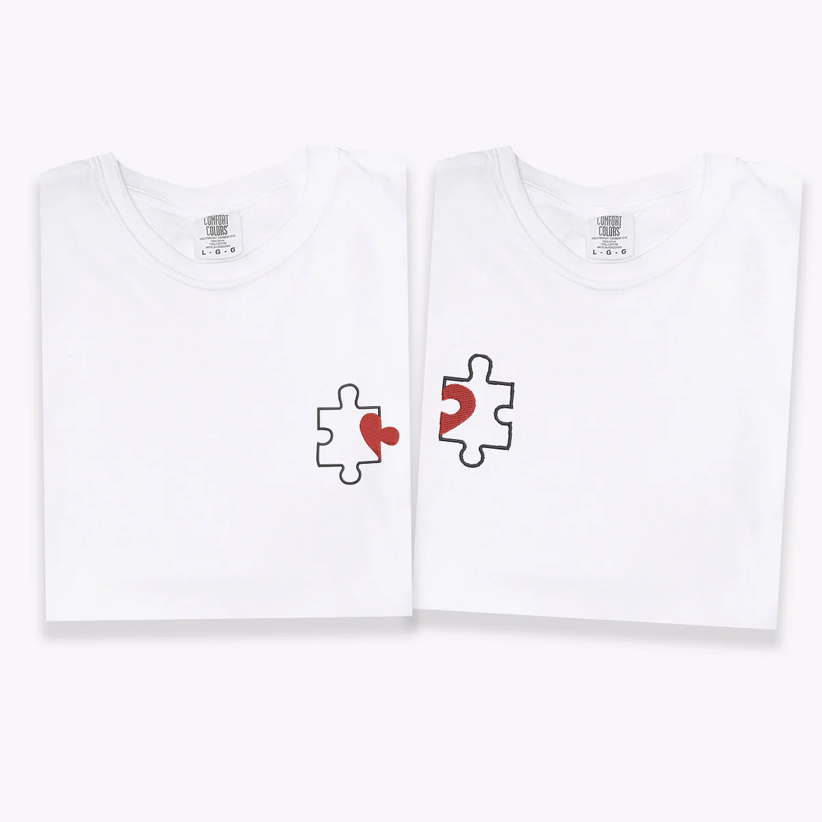 Custom Embroidered Puzzle Heart Matching T-shirts for Couples - Image 4