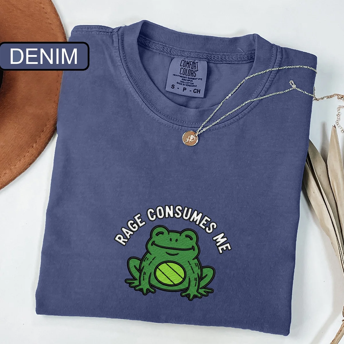 Custom Embroidered Rage Consumes Me Frog T-Shirt | Funny Nature Lover Tee โ Trendy Frog Meme Gift - Image 3