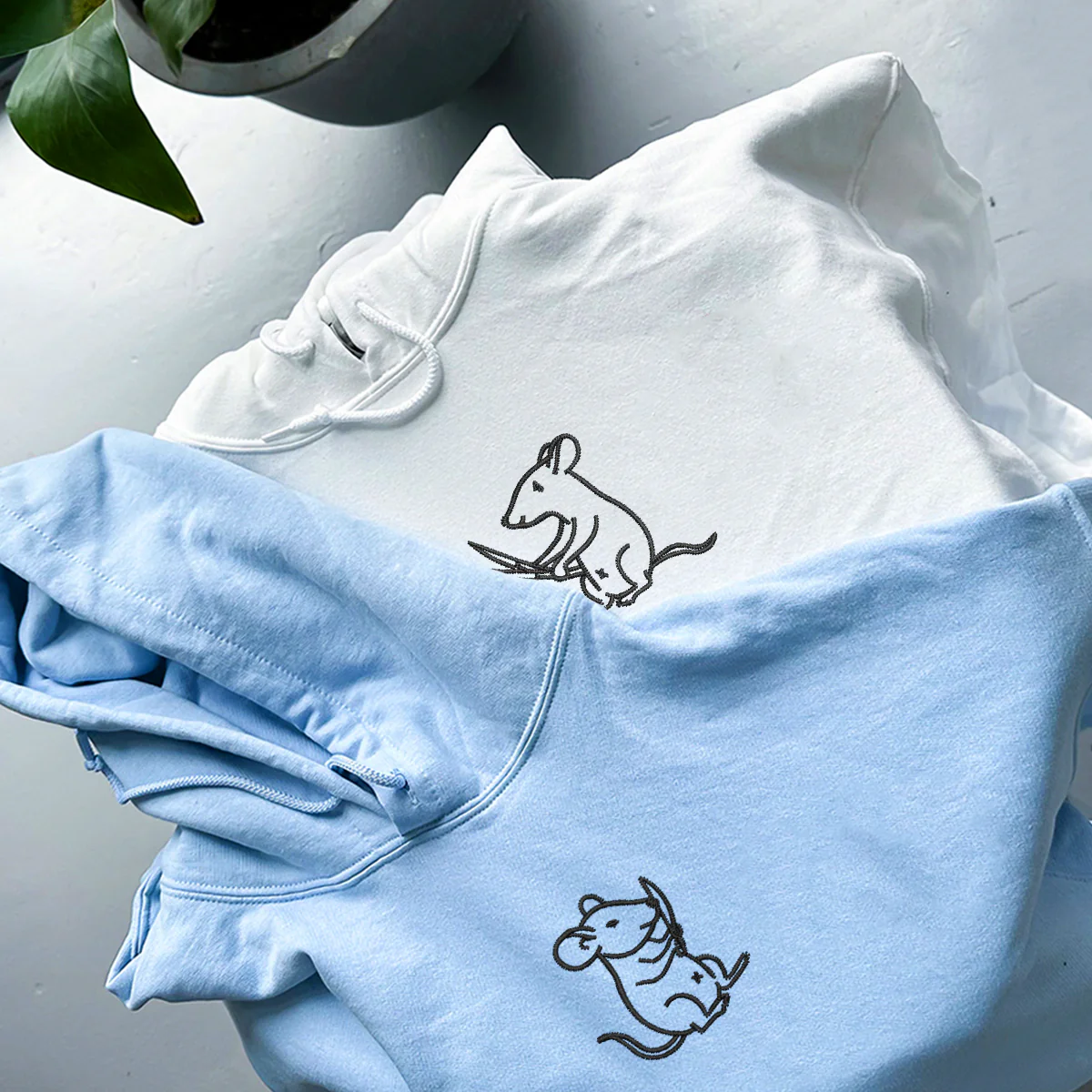 Custom Embroidered Rats with Knives Matching Hoodies for Couples - Image 2