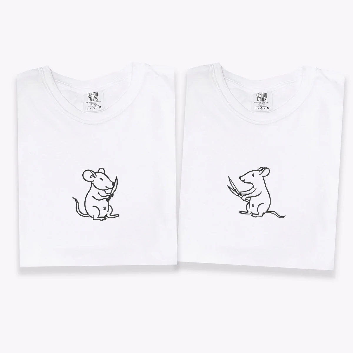 Custom Embroidered Rats with Knives Matching T-shirts for Couples