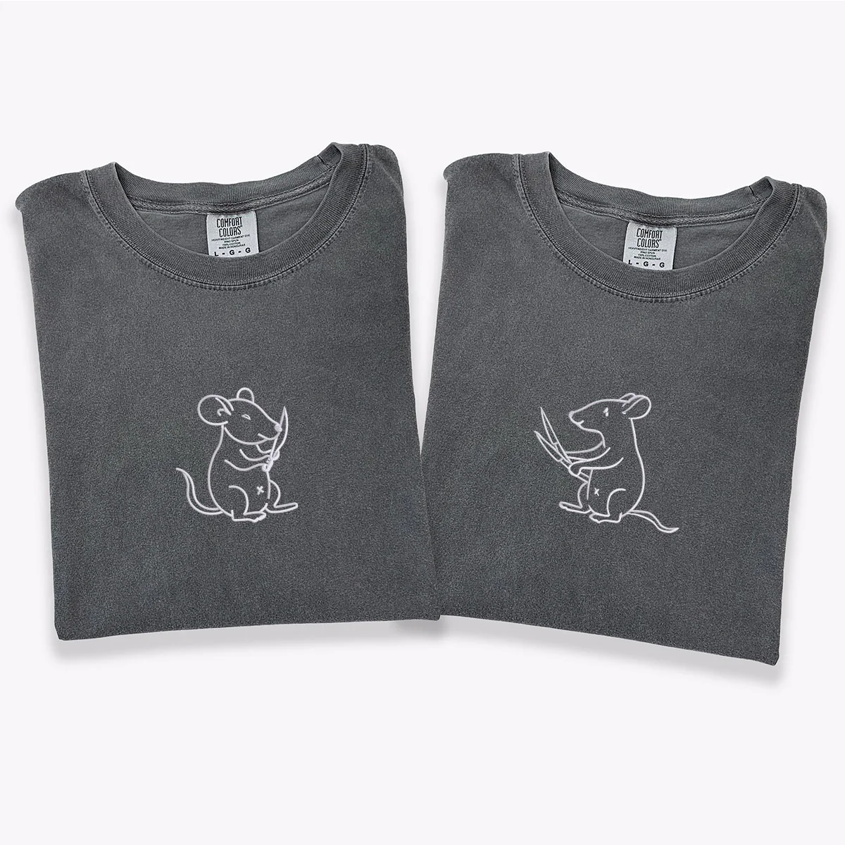 Custom Embroidered Rats with Knives Matching T-shirts for Couples - Image 2