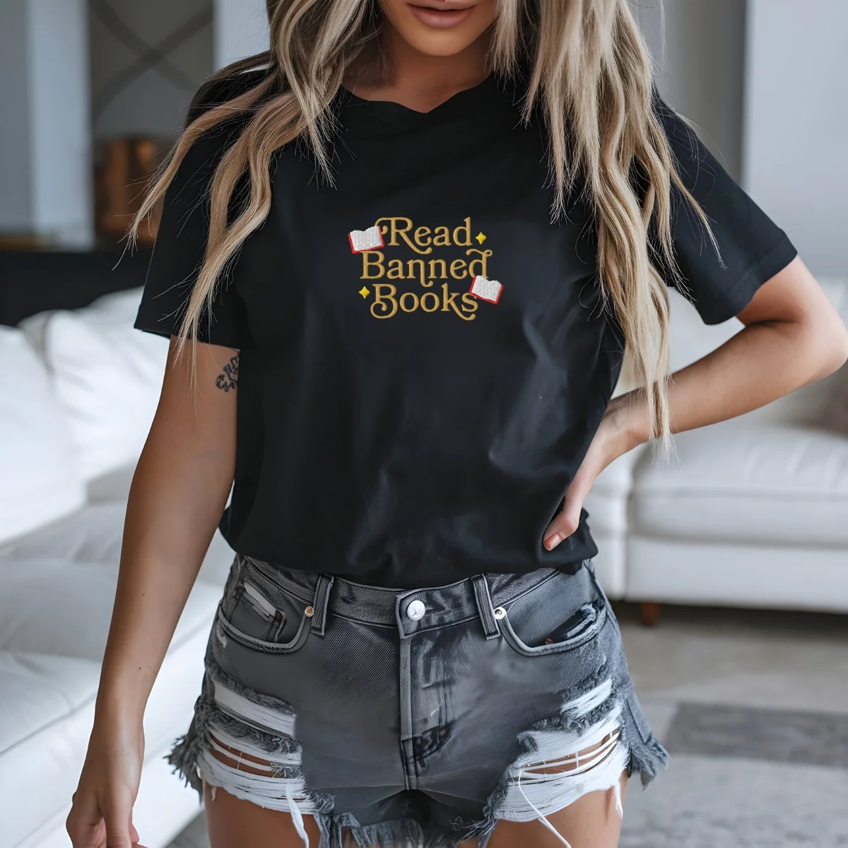 Custom Embroidered Read Banned Books T-shirt - Thoughtful Gift for Readers & Bookworms - Image 9