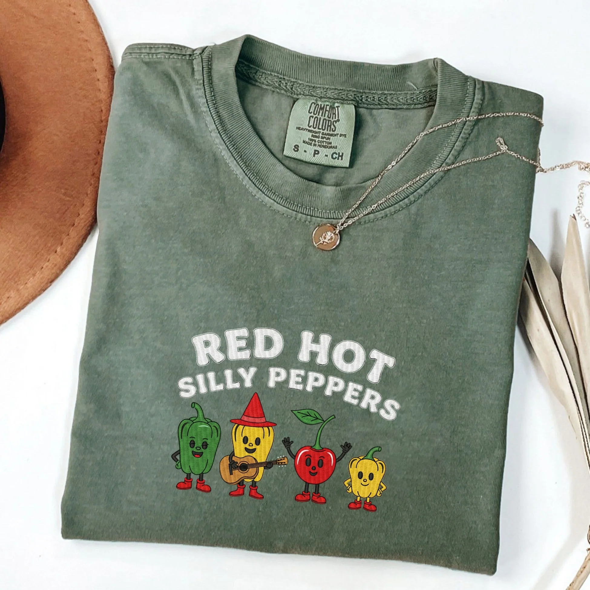 Custom Embroidered Red Hot Silly Peppers T-Shirt | Funny Chili Meme Tee โ Cute Music Band Shirt Gift - Image 5