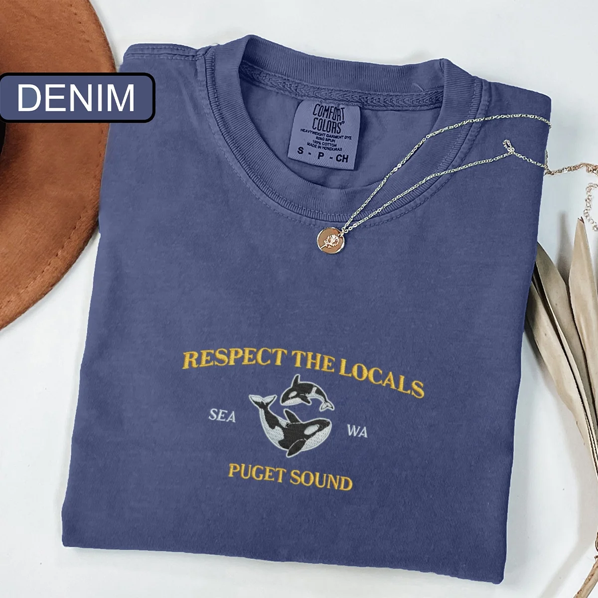 Custom Embroidered Respect The Locals Puget Sound Orcas T-Shirt – Seattle Washington Tee