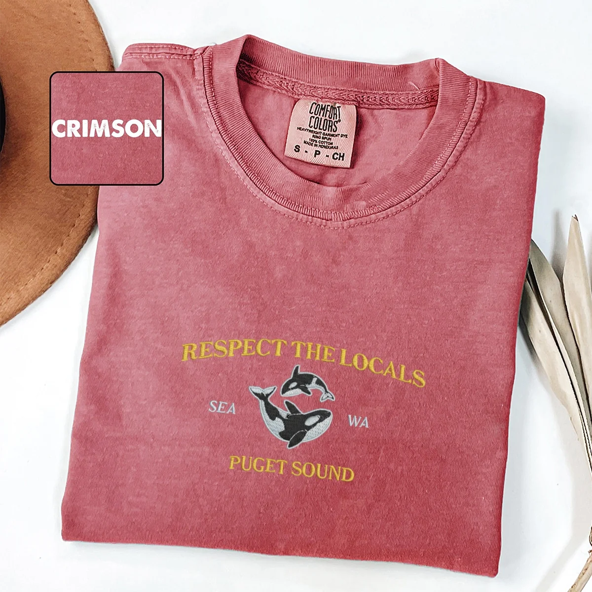 Custom Embroidered Respect The Locals Puget Sound Orcas T-Shirt – Seattle Washington Tee - Image 2