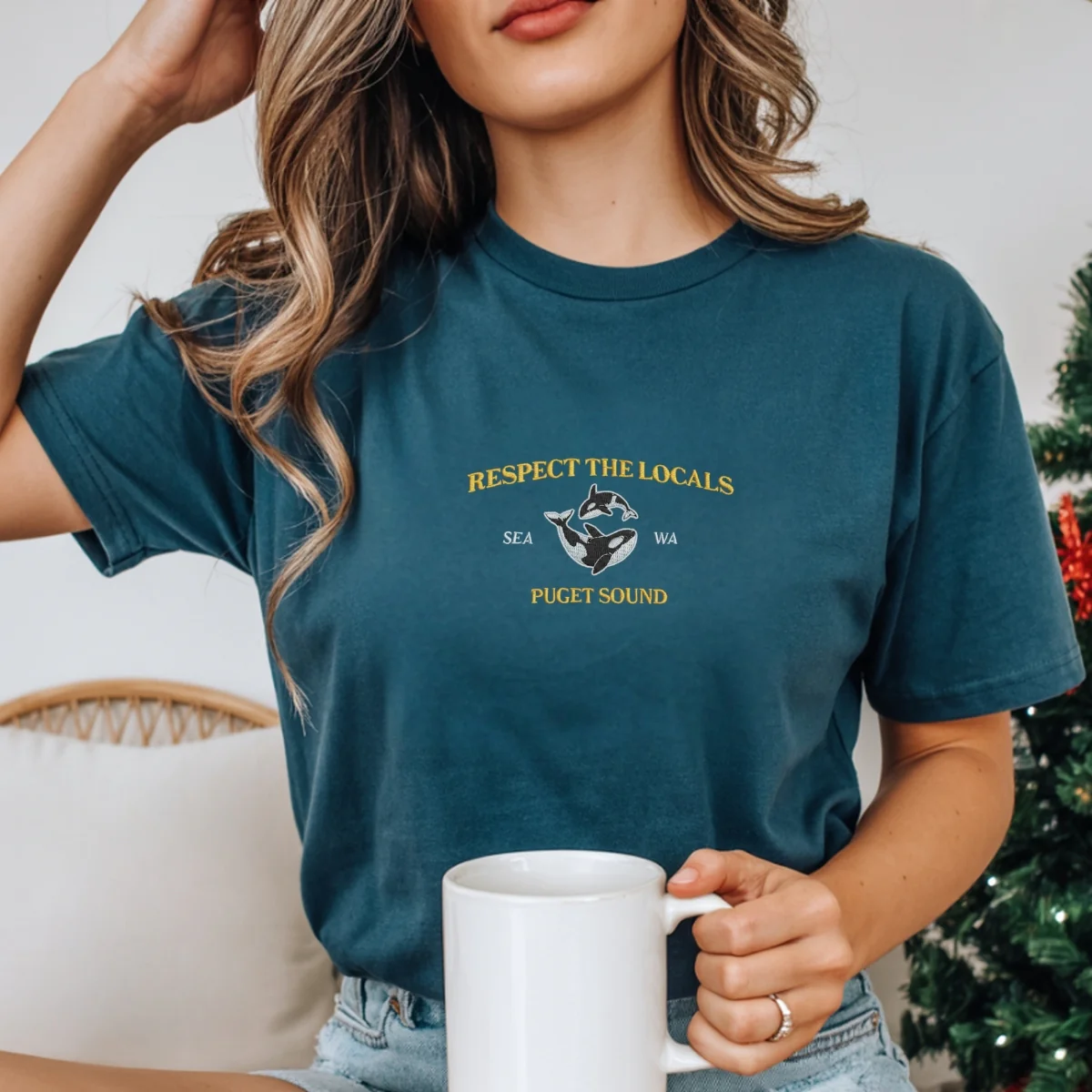 Custom Embroidered Respect The Locals Puget Sound Orcas T-Shirt – Seattle Washington Tee - Image 6