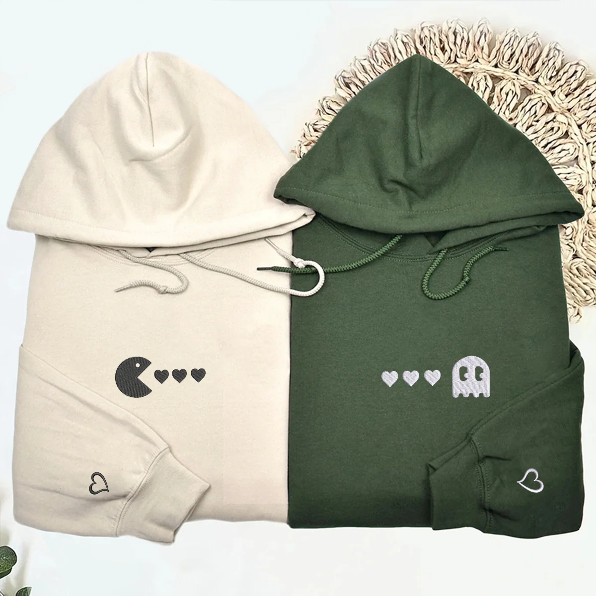 Custom Embroidered Retro Game Matching Hoodies for Couples - Image 2