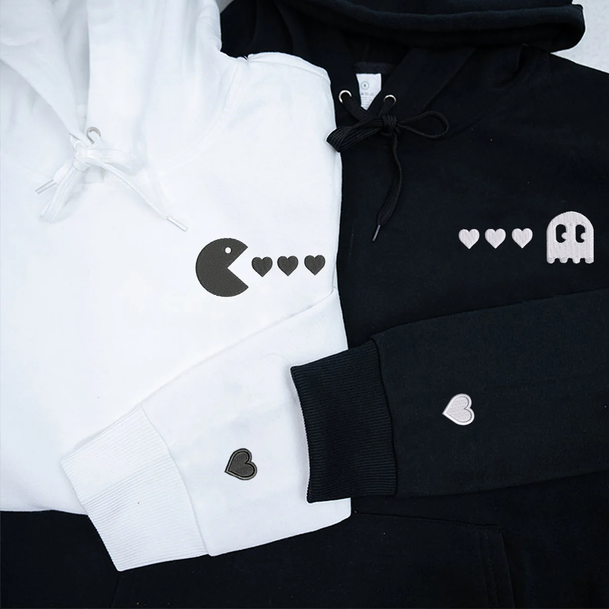 Custom Embroidered Retro Game Matching Hoodies for Couples - Image 3