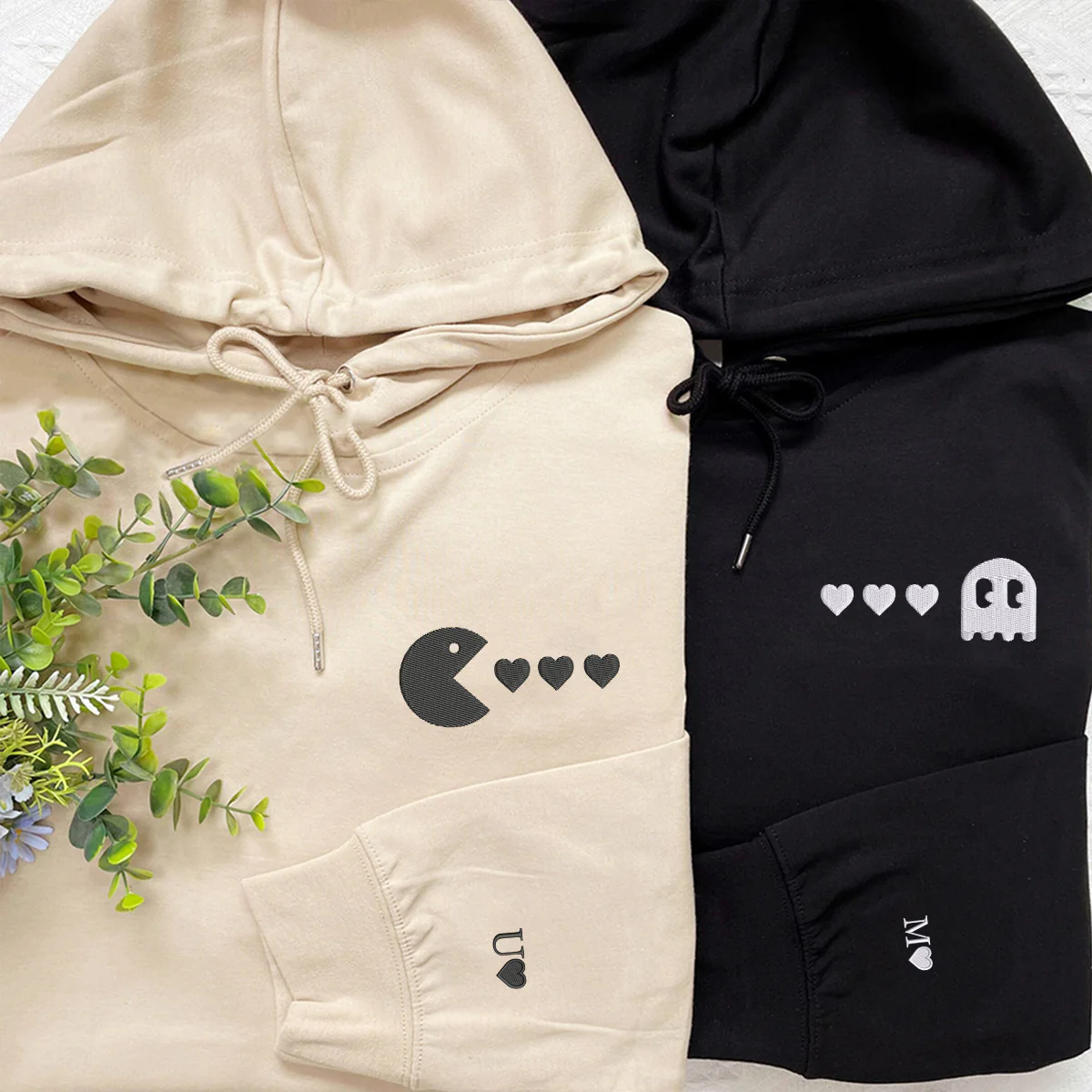 Custom Embroidered Retro Game Matching Hoodies for Couples - Image 5