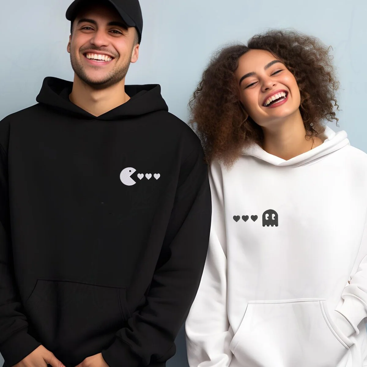 Custom Embroidered Retro Game Matching Hoodies for Couples - Image 7