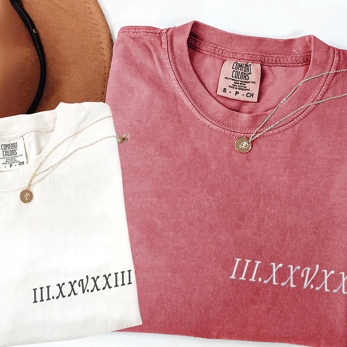 Custom Embroidered Roman Numeral T-shirts for Couples - Image 3