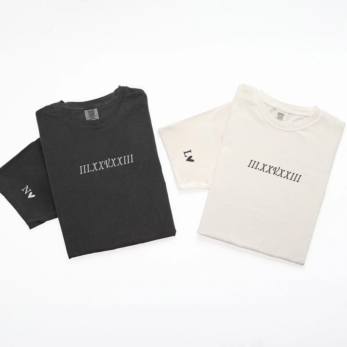 Custom Embroidered Roman Numeral T-shirts for Couples - Image 4