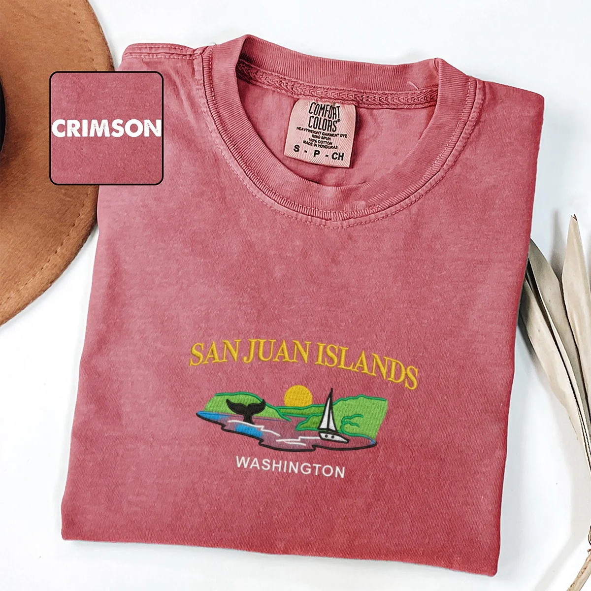 Custom Embroidered San Juan Islands Washington State T-Shirt – Sailboat & Orcas Coastal Tee