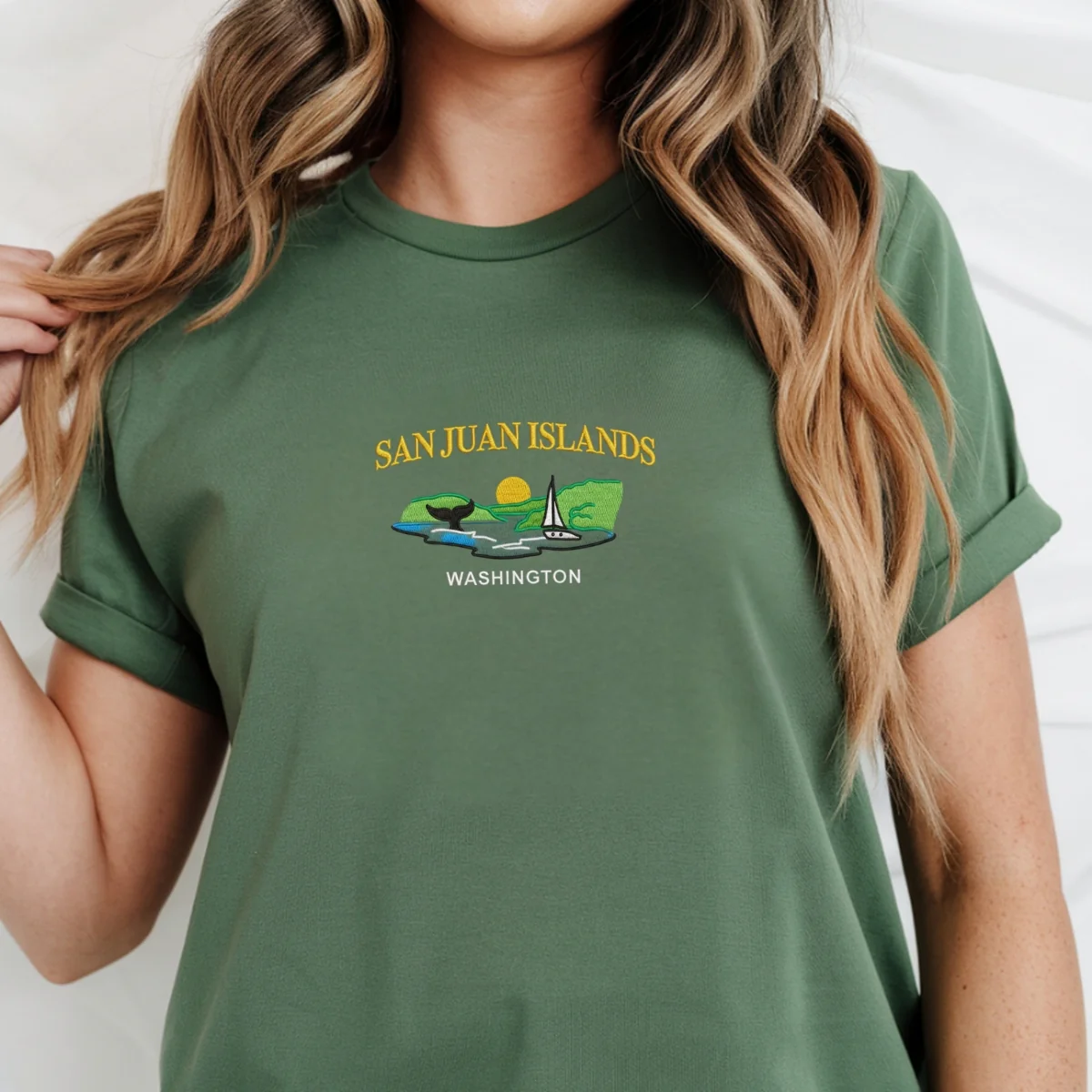 Custom Embroidered San Juan Islands Washington State T-Shirt – Sailboat & Orcas Coastal Tee - Image 6