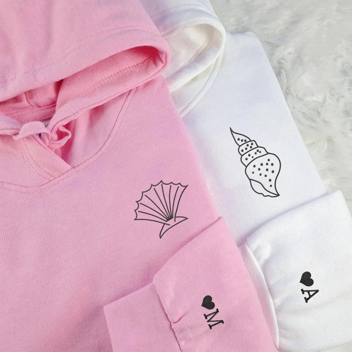 Custom Embroidered Sea Shell Matching Hoodies for Couples - Image 2