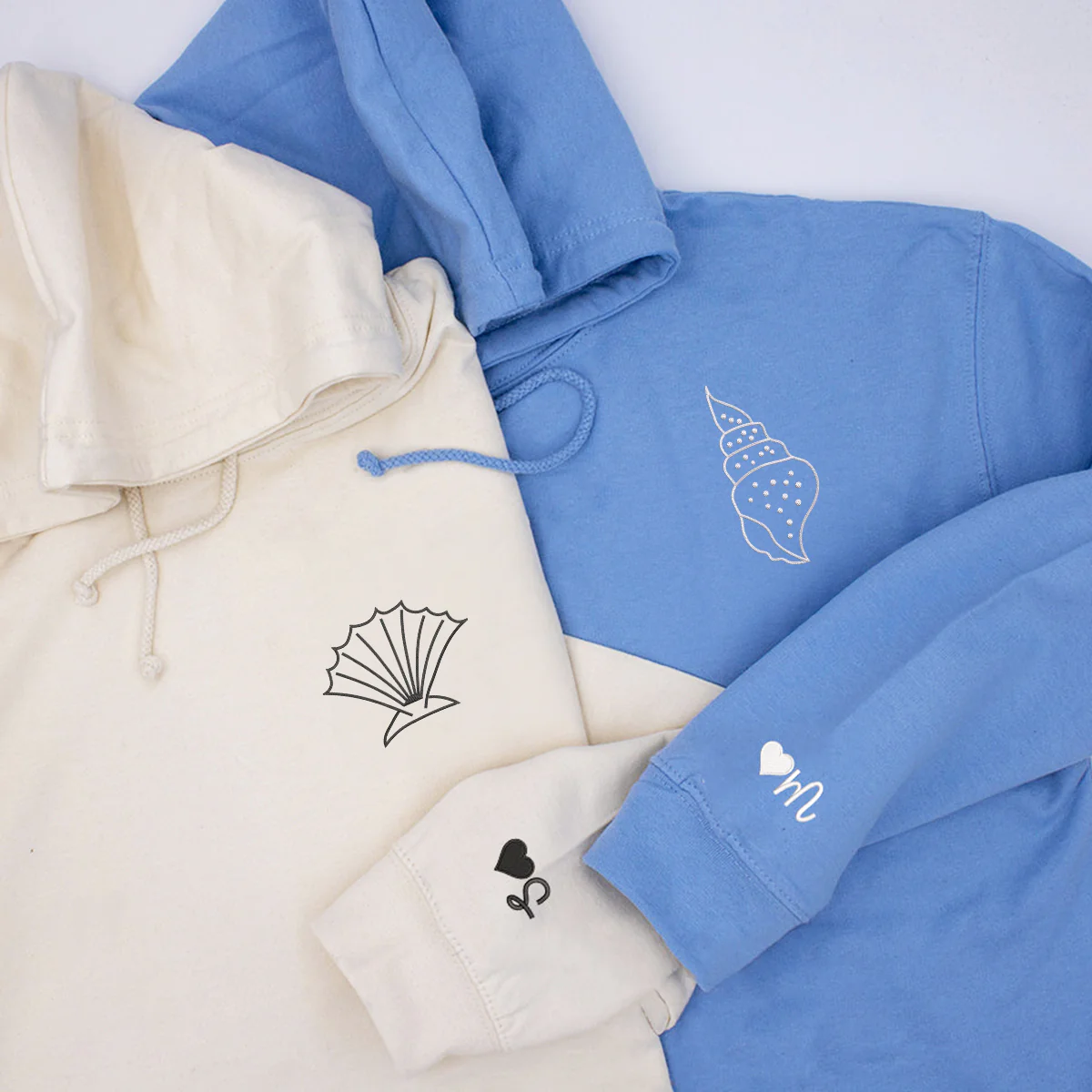 Custom Embroidered Sea Shell Matching Hoodies for Couples - Image 3