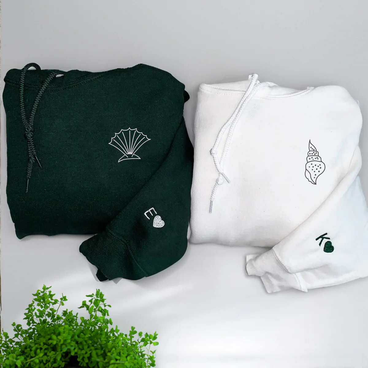 Custom Embroidered Sea Shell Matching Hoodies for Couples - Image 4