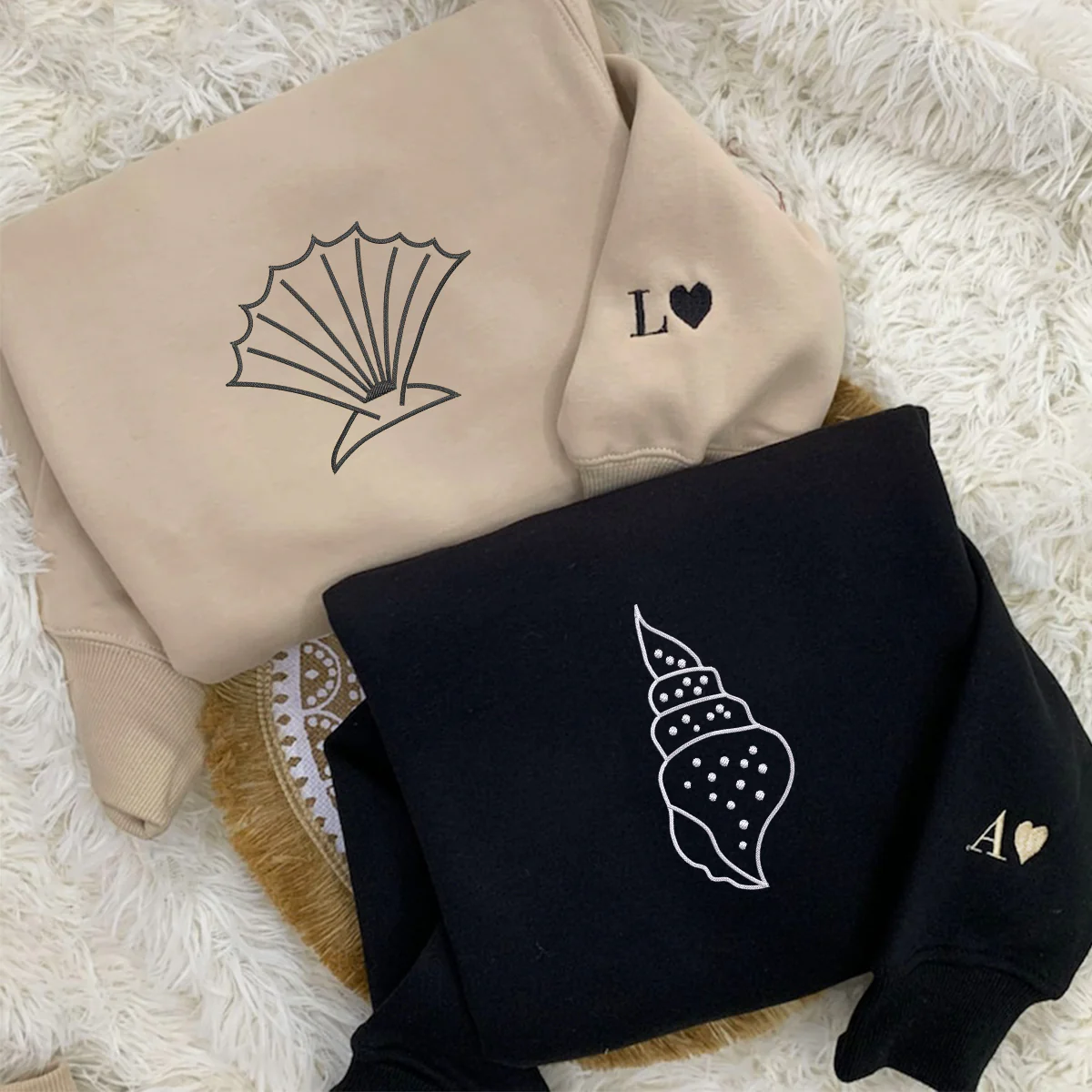 Custom Embroidered Sea Shell Matching Hoodies for Couples - Image 6