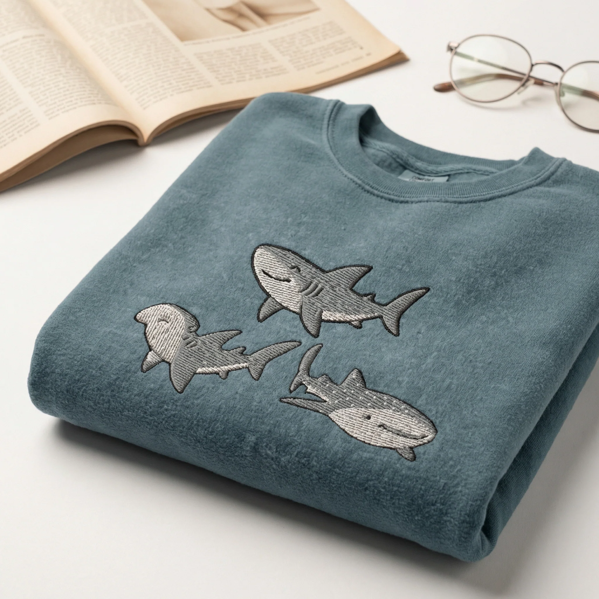 Custom Embroidered Sharks T-Shirt - Cute Ocean Animal Marine Life Tee - Image 6