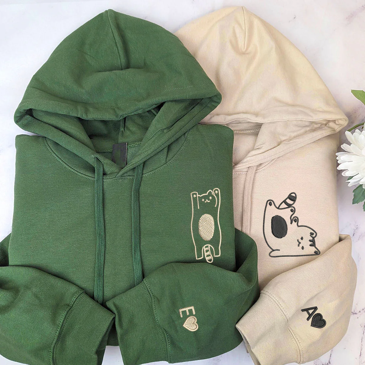 Custom Embroidered Silly Cat Matching Hoodies for Couples - Image 2