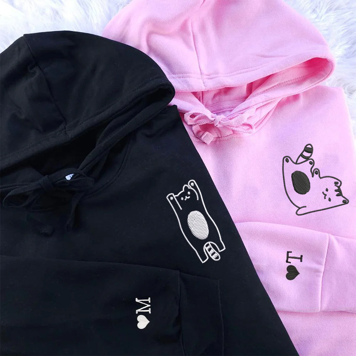 Custom Embroidered Silly Cat Matching Hoodies for Couples - Image 3