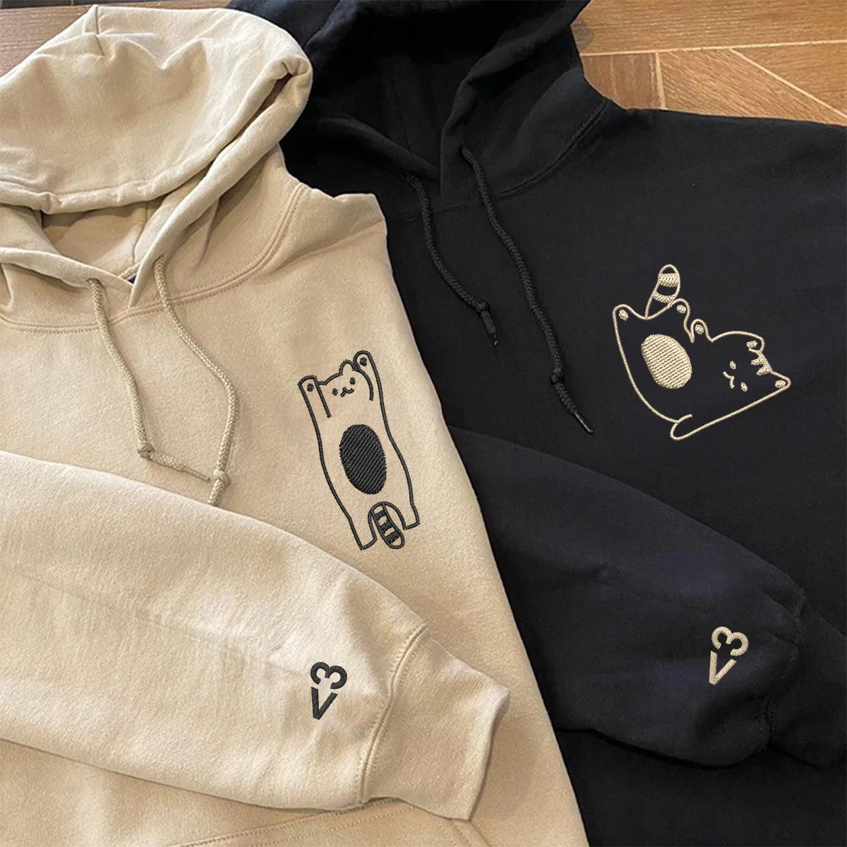 Custom Embroidered Silly Cat Matching Hoodies for Couples - Image 4