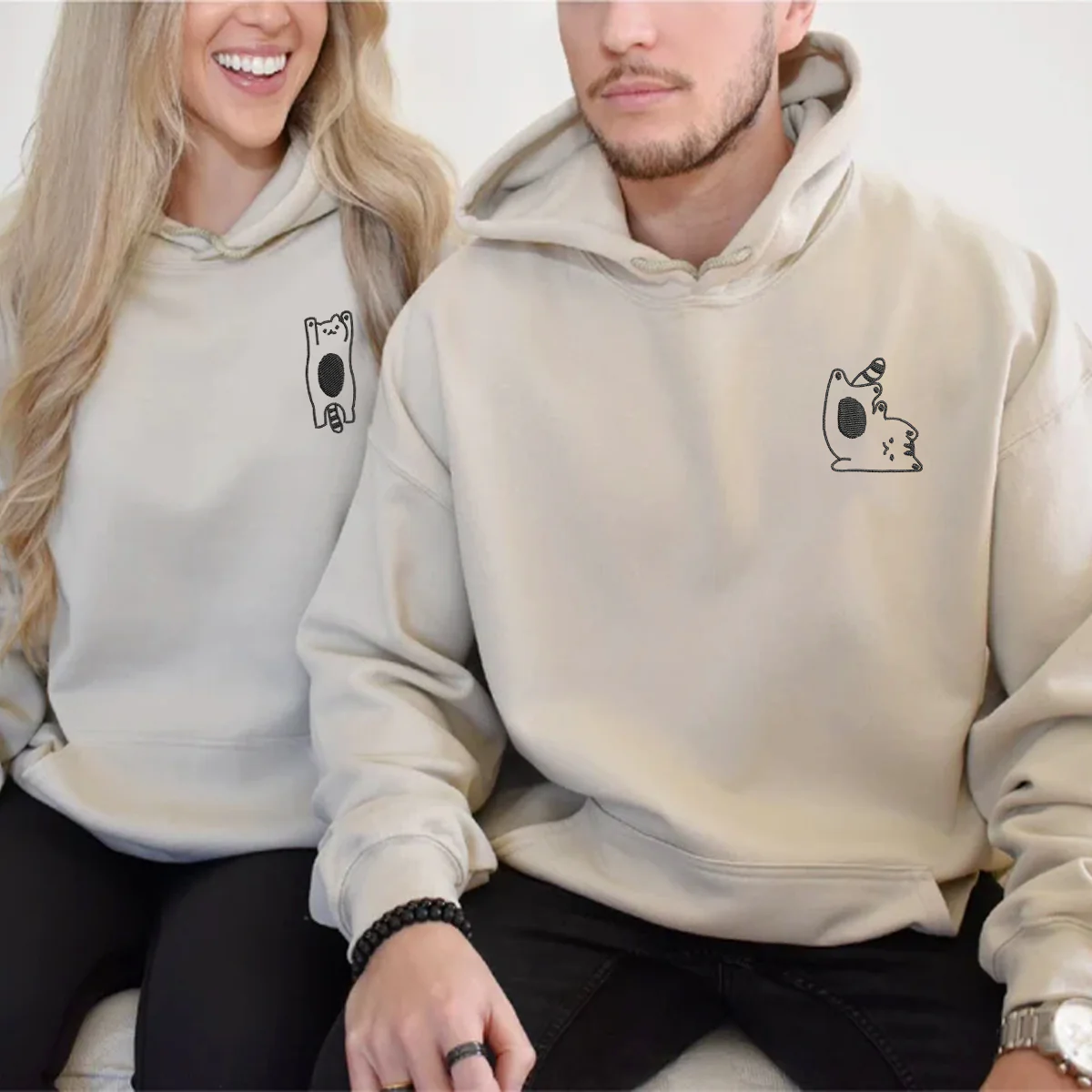 Custom Embroidered Silly Cat Matching Hoodies for Couples - Image 6