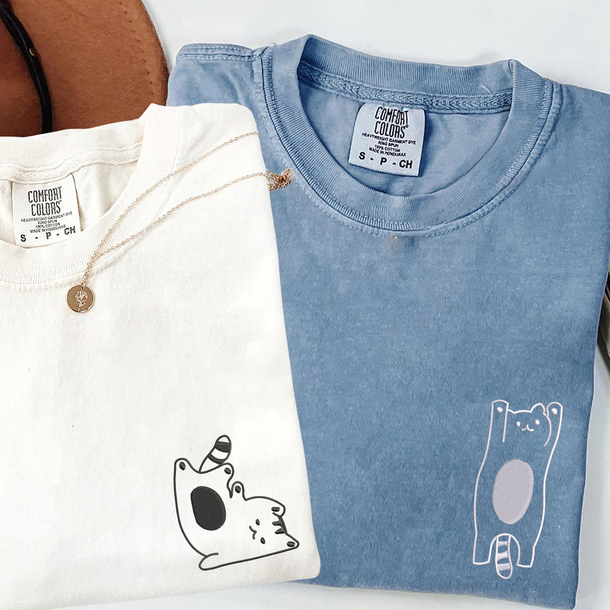 Custom Embroidered Silly Cat Matching T-shirts for Couples - Image 4
